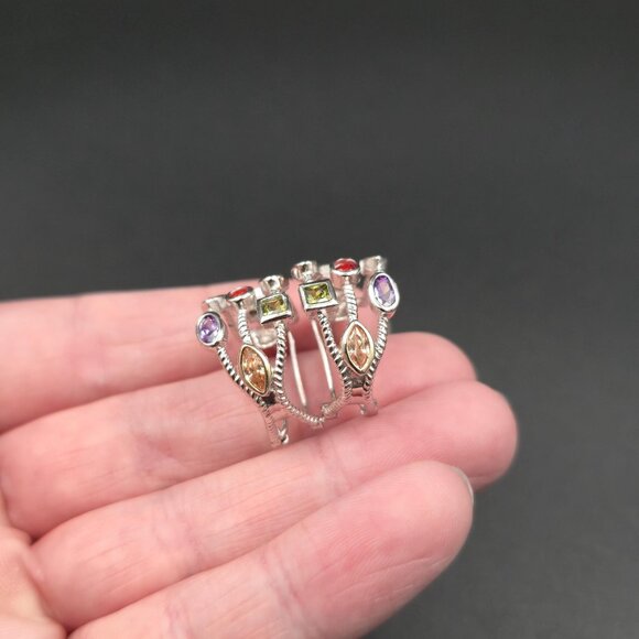 Sterling Silver Twisted Cable Colorful Cubic Zirconia Gem Earrings A7248 - Picture 4 of 8